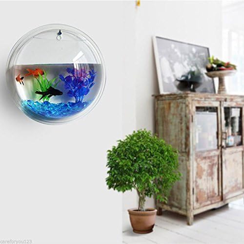 Acrylic Wall Mounted Fish Bowl, Hanging Aquarium Transparent Plastic Bubble Gold & Betta Fish Tank,Round Pot Flower Plant Vase Home Decoration (M: 235mm)