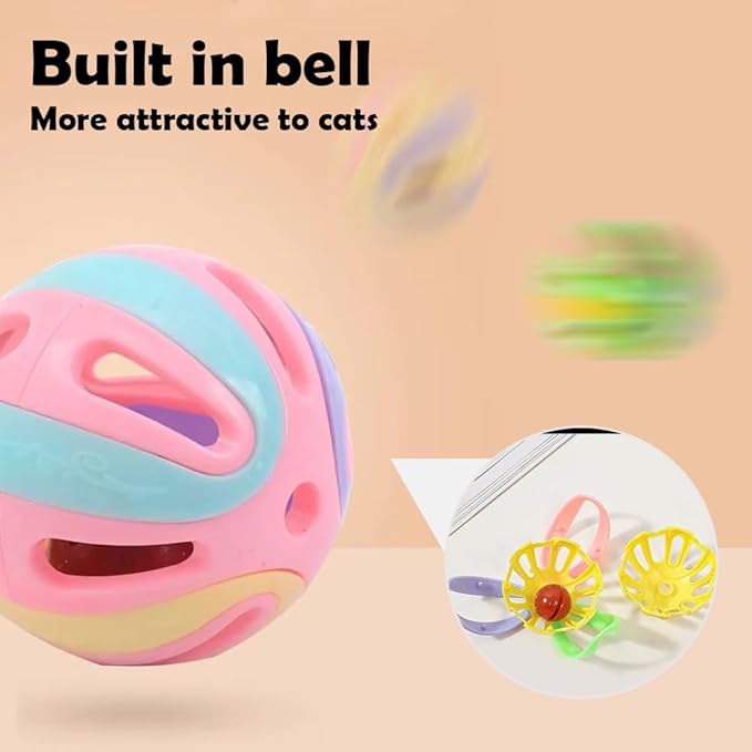 Colorful Cat Toy Balls with Bell 6PCS, Interactive Hollow Design, Plastic, Training Exercise Toy(2 in 1 B2+P2)