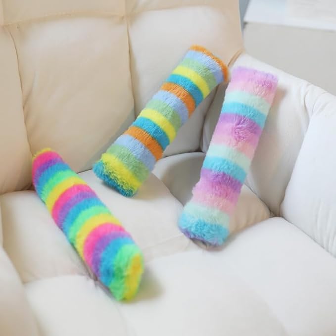 Rainbow Plush Cat Kicker Toy, Interactive Long Pillow for Cats with Catnip and Squeaker, Soft Chew Toy for Boredom Relief and Playtime (A02)