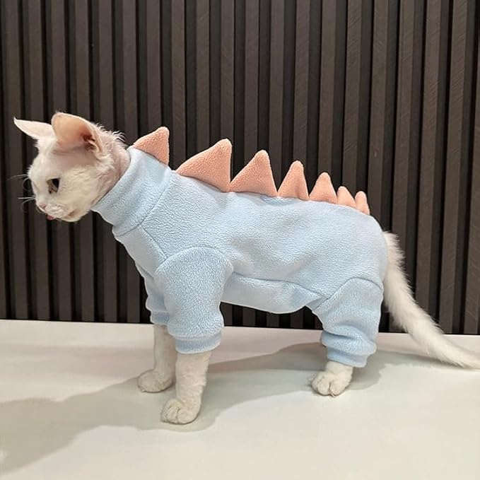 Sphynx cat Clothes, Dinosaur Costume, Hairless Cats Warm Clothes for Cornish Rex and Devon Rex (Blue, XS(1-2lbs))
