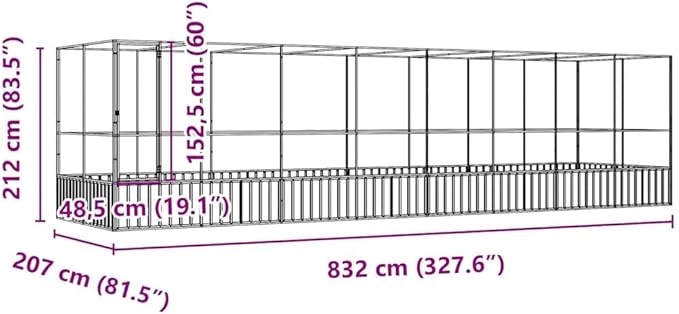vidaXL Aviary with Extension 327.6"x81.5"x83.5" Galvanized Steel - Spacious Bird Cage/Small Animal Enclosure, Silver/Anthracite