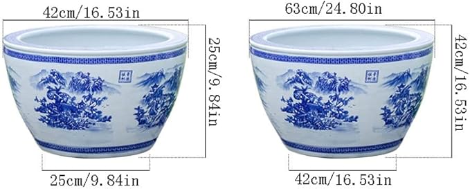 Fish Tabk Chinese Style Blue and White Ceramic Goldfish Bowl Fish Tank Balcony Fish Culture Tank Courtyard Lotus Tank Turtle Tank Aquarium Starter Kits Cool Fish Tank(Color:A,Size:42cm)