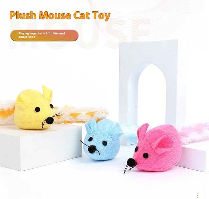 Catnip Mouse Toy, Long Tail Plush Mice for Cats, Interactive Hunting Toy for Indoor Cats, Colorful Soft Cat Toy with Catnip Inside (3PCS)