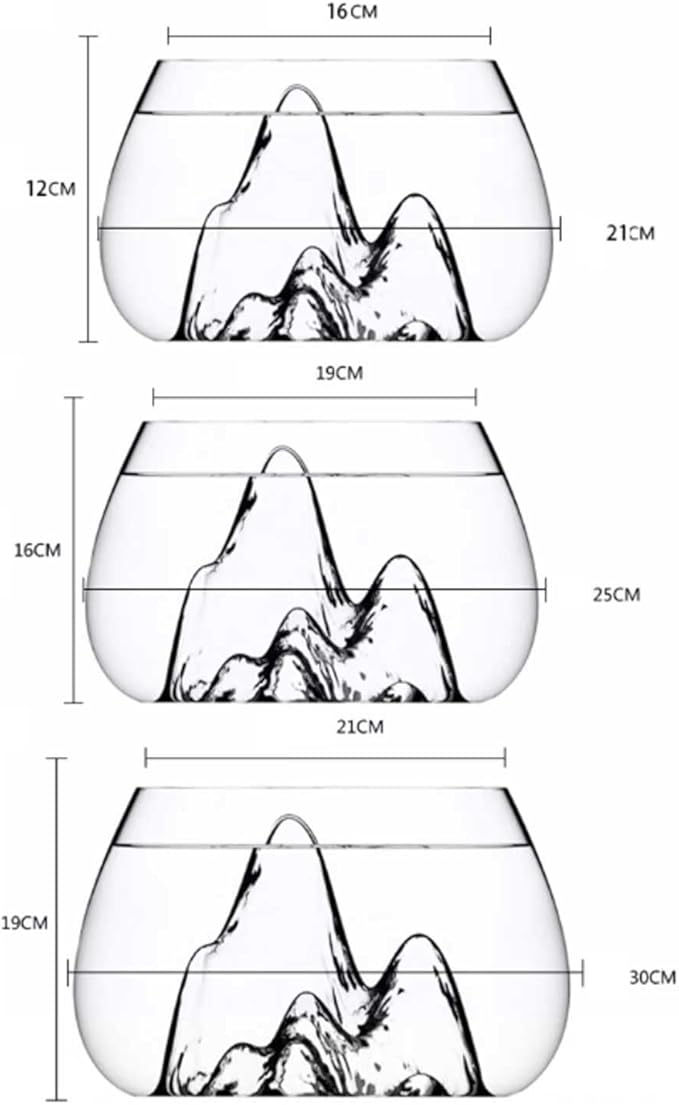 Fish Bowl Creative Desktop Glass Aquarium Tank with Raised Mountain Peak Modeling Decorative Living Room Transparent Glass Aquarium Aquarium Decorative Ornaments for Home Use Aquariums(21x30x19cm)