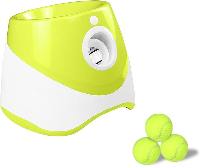 FILFEEL Automatic Dog Thrower Pet Interactive with 3 Soft Balls for Indoor and Outdoor Fun for Small Dogs (Fluorescent Green)