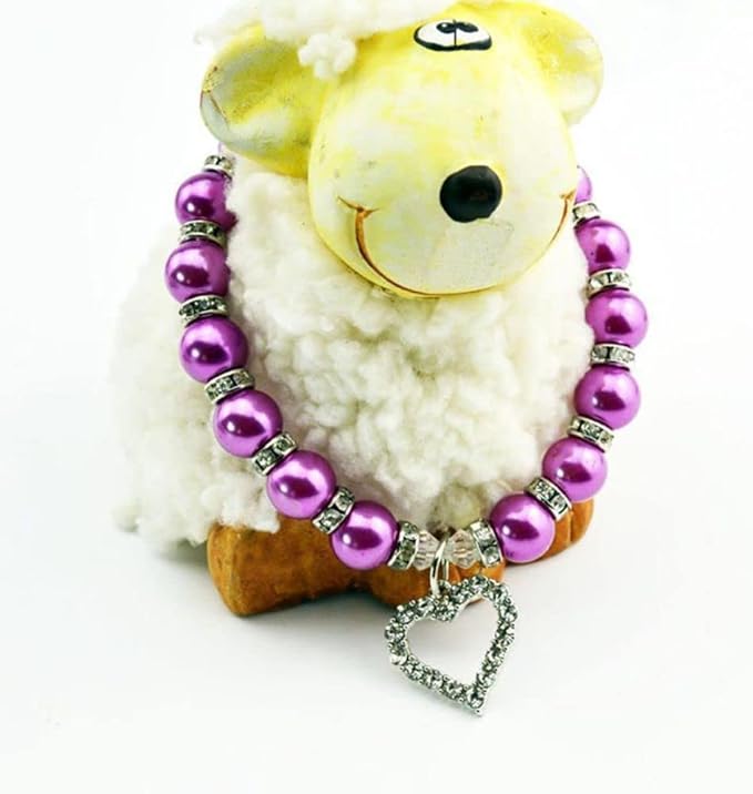 Dog Pearls Collars Crystal Heart Dog Cat Collar, Pet Bling Love Charm Pendant Necklace for Cats Small Dogs Birthday Party Accessories(M,Fuchsia)