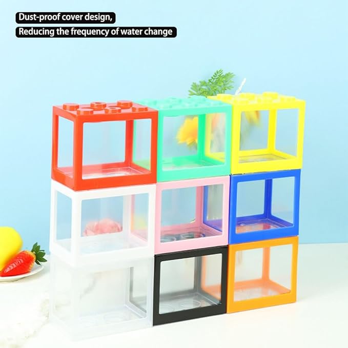 Small Betta Fish Tank,Mini Fish Tank Aquarium Tank Kit,Desktop Stackable Cube Tank for Sea Monkey Shrimp Moss Balls Insects (Building Block Fish Tank 4 PCS)