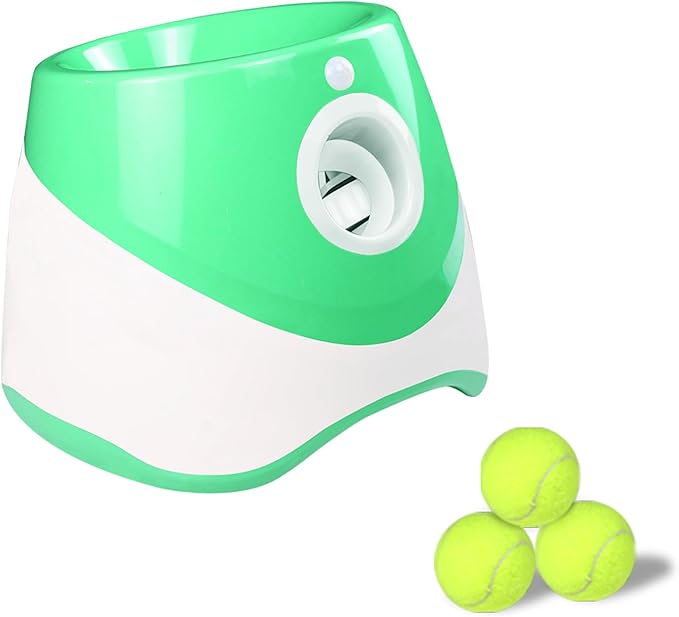 Automatic Dog Ball Thrower with 3 Interactive Tennis Balls, Electric Pet Dog Ball Launcher Interactive Dog Toy,Adjustable Distance Settings for Indoor and Outdoor Play (Light