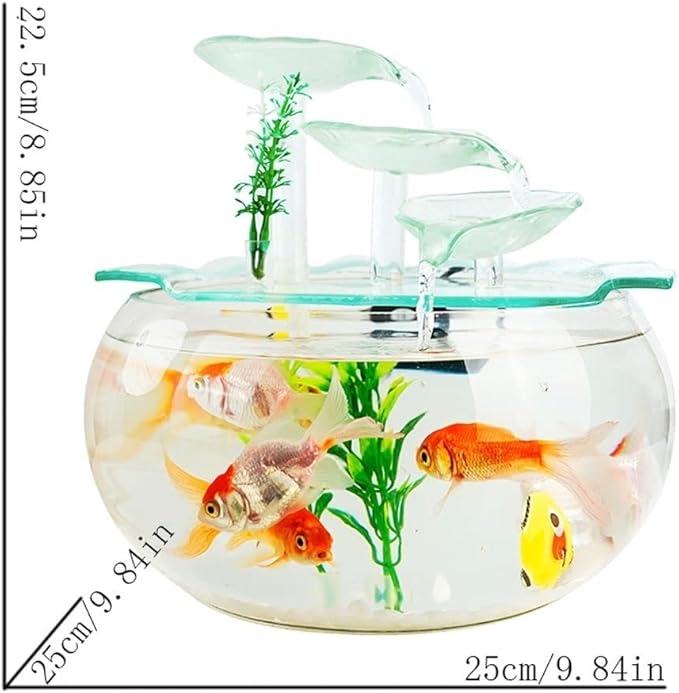 Fish Tank Goldfish Bowl Fish Tank Goldfish Flowing Water Ornament Glass Mini Desktop Home Living Room Aquarium Starter Kits Glass Fish Tank(B)