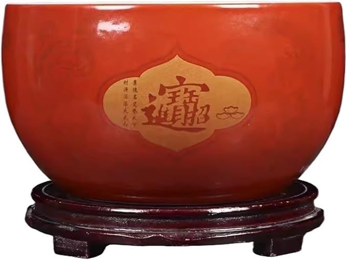 Fish Tank Treasure Bowl Ceramic Fortune Fish Tank Desktop Ceramic Small Treasure Bowl Turtle Feeding Bowl Aquarium(Red,29x18cm)
