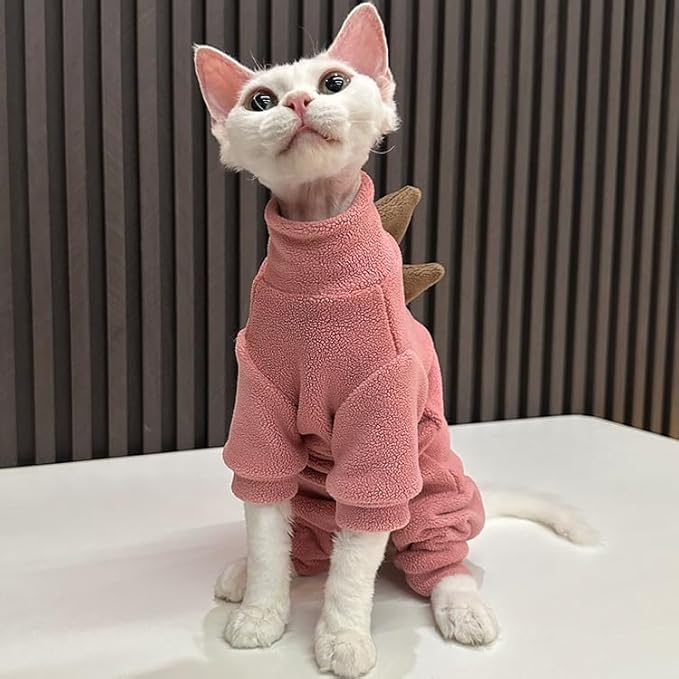 Sphynx cat Clothes, Dinosaur Costume, Hairless Cats Warm Clothes for Cornish Rex and Devon Rex (Red, M(3.5-5.5lbs))