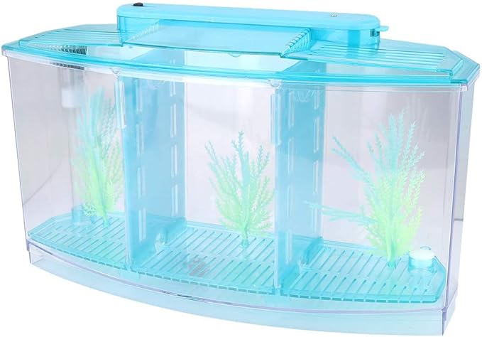 Acrylic Fish,Bowl, Aquarium Fish LED Acrylic Three Divisions Breeding Isolation Box for Small Fishes (Blue)