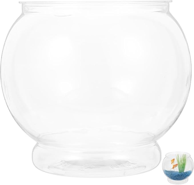 Alipis 1 Gallon Plastic Fish Bowl Clear Round Fish Tank Desktop Aquarium Unbreakable Fishbowl for Home Office Garden Decoration