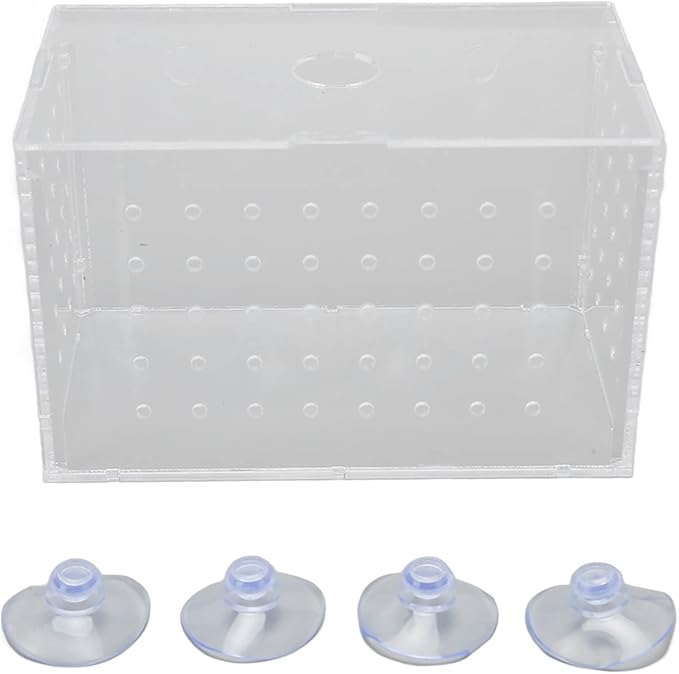 Fish Breeder Box, Aquarium Fish Breeding Box, High Transparency Acrylic Hatchery Incubator with Suction Cups for Baby Fish Shrimp Clownfish Isolation and Rearing (14 * 8 * 9CM)