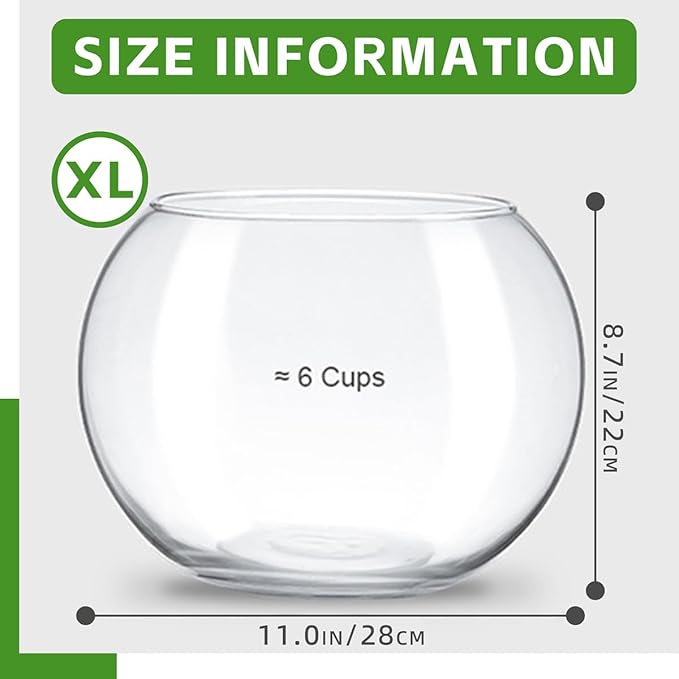 MANON ROSA Turtle Bowls Round Ecological Tank Container Clear Aquarium Habitat Small Desktop Home for Hydroponic Plants Fish Starter Choice (XL(11.8" D))