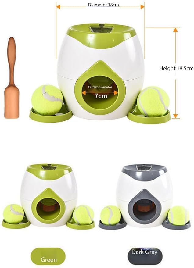 Interactive Dog Fetch Toy with Tennis Ball Launcher, Automatic Treat Dispenser, Green and White (Light Gray)