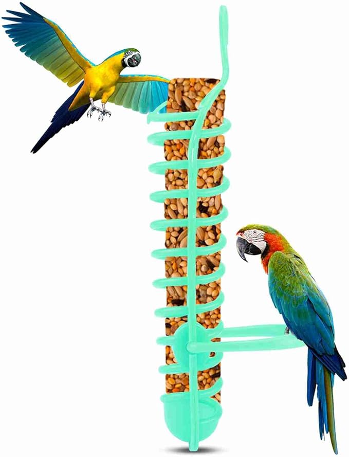 Bird Food Basket for Fruit Vegetable, Plastic Parrots Feeder Hollow Basket, 9.8in Parrot Food Basket for Birds with Perch, Green Parrot Feeding Basket for Bird, 1Pcs