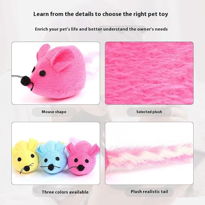 Catnip Mouse Toy, Long Tail Plush Mice for Cats, Interactive Hunting Toy for Indoor Cats, Colorful Soft Cat Toy with Catnip Inside (Yellow)