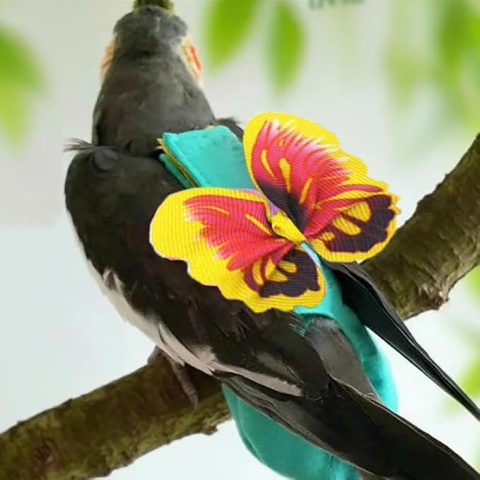 Escape-Proof Parrot Harness & Leash Set with Diaper - Adjustable Flight Suit with Bow & Safety Cord for Conures, African Grey, Parakeets, Doves (Yellow-S)