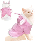 ANIAC Bunny Ears Cat Costume Plush Dog Hoodies with Pocket Sweater Cute Kitten Cat Clothes Warm Rabbit Ears Outfit with Hood for Small Dog Cat and Puppy (Pink-2, Small)