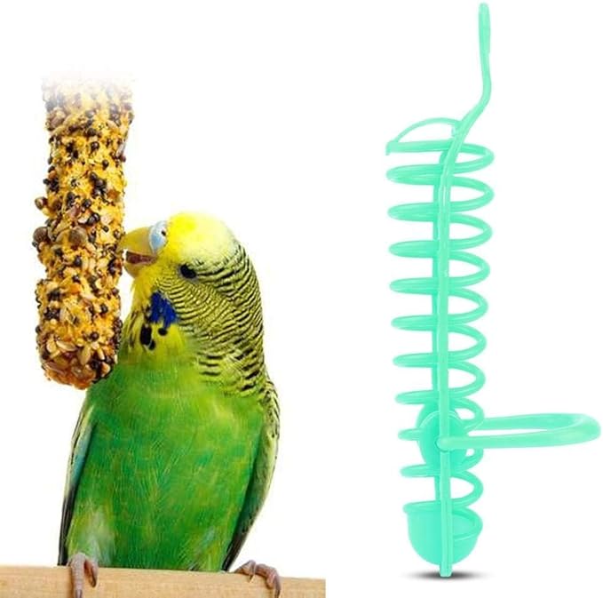 Bird Food Basket for Fruit Vegetable, Plastic Parrots Feeder Hollow Basket, 9.8in Parrot Food Basket for Birds with Perch, Green Parrot Feeding Basket for Bird, 1Pcs