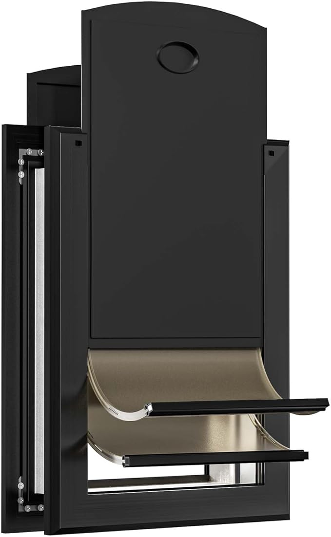 [Classicmacher] Heavy Duty Dog Door with Double Sliding Lock Panel, Aluminum Large Doggie Door for Exterior Door, Magnetic Double Flaps Dog Door for L arge and Medium Dog Up to 100 Lbs (Large,Black)