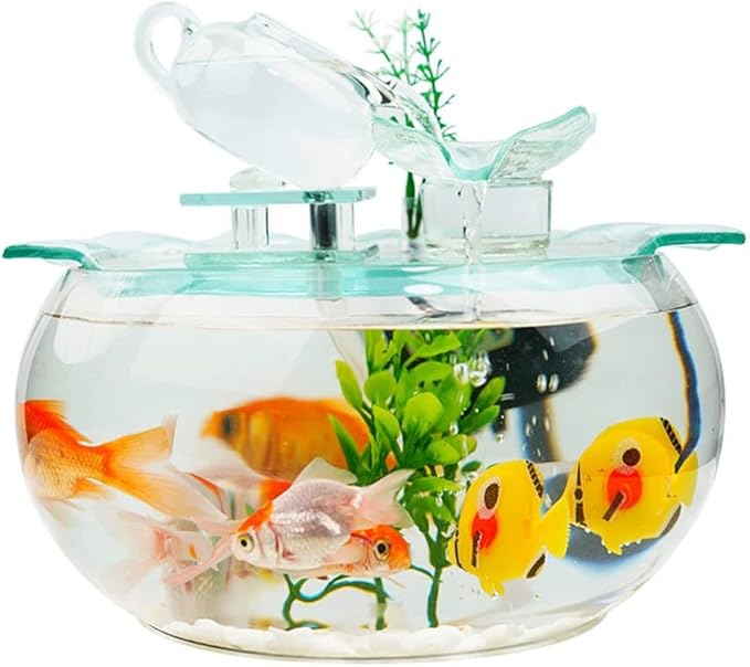 Fish Tabk Goldfish Bowl Fish Tank Goldfish Flowing Water Ornament Glass Mini Desktop Home Living Room Aquarium Starter Kits Cool Fish Tank(Color:A)