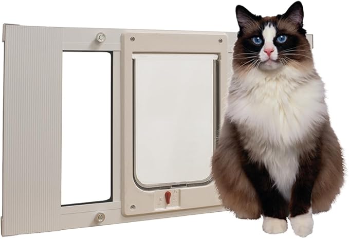 Ideal Pet Products Aluminum Sash Window Pet Door, Adjustable to Fit Window Widths from 27" to 32", Chubby Kat 7-1/2” x 10-1/2” Flap Size