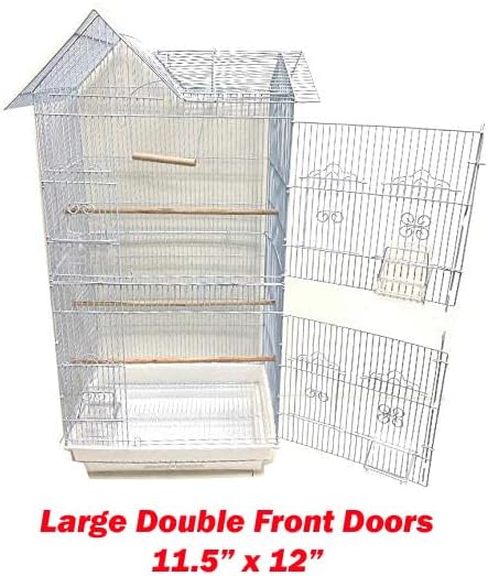 Large Canary Parakeet Cockatiel Lovebird Finch Roof Top Bird Parrot House Home Cage with Play Toys Climbing Ladder Side Nesting Box Doors Removable Stand On Wheels