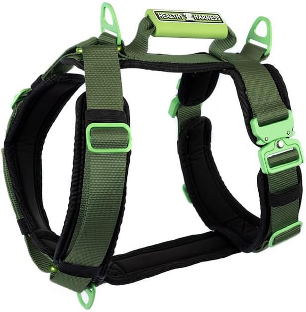 Ultimate Urban Premium Dog Harness - No Choke/Pull/Escape Dog Harness with Adjustable Padding, Heavy Duty, Easy On/Off, High Strength Buckles, Emergency Handle and 3 Connect Points (Green, XXL)