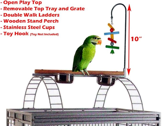 X-Large Elegant Play Top Bird Cage Parrot Finch Macaw Cockatoo Bird Wrought Iron Rolling Cage 28" x 22" x 75"H