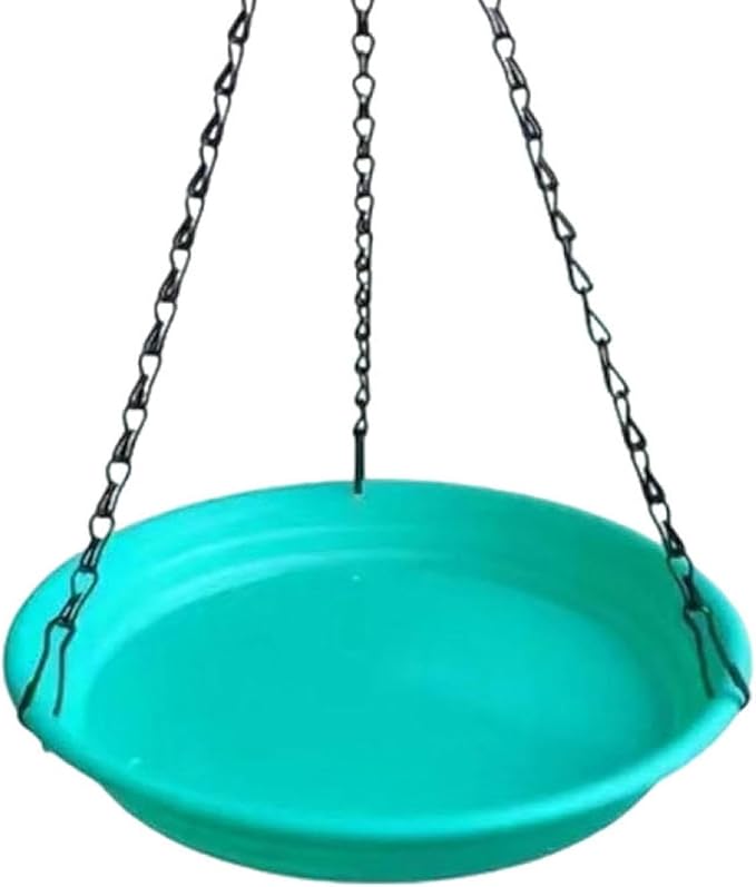 Hanging Bird Feeder and Waterer Tray Water Feeding Bowl Garden Decor with Chains Sturdy Birds Water Station for Backyard Yard, Green