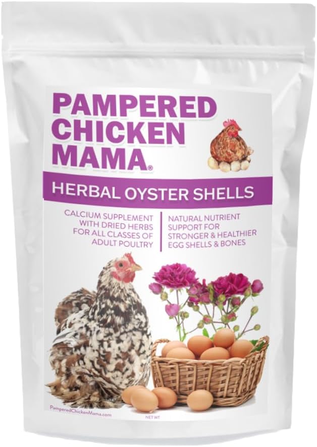 Pampered Chicken Mama Herbal Oyster Shells High Calcium Supplement for Pet Chickens, Ducks, and Other Poultry, Crushed Oyster Shells for Chickens with Herbs (3 POUNDS)