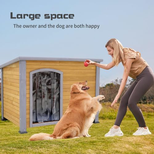 44.48" Large Dog House Winter Warm Outdoor Weatherproof Dog Houses for Large Dogs Outside Dog House Doghouse Wooden Dog Kennel