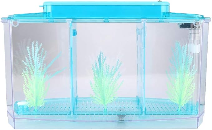 Acrylic Fish,Bowl, Aquarium Fish LED Acrylic Three Divisions Breeding Isolation Box for Small Fishes (Blue)