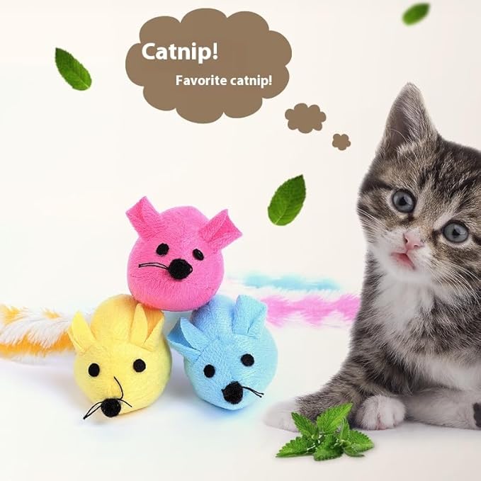 Catnip Mouse Toy, Long Tail Plush Mice for Cats, Interactive Hunting Toy for Indoor Cats, Colorful Soft Cat Toy with Catnip Inside (3PCS)