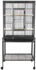 54" Bird Flight Cage, Metal Bird Cage with Wheels, Rolling Stand, Bird Feeder, Slide-Out Tray & Wooden Perches, Standing Large Parrot Cage for Parakeets Cockatiels Conures Budgies Macaws Pigeons Finch