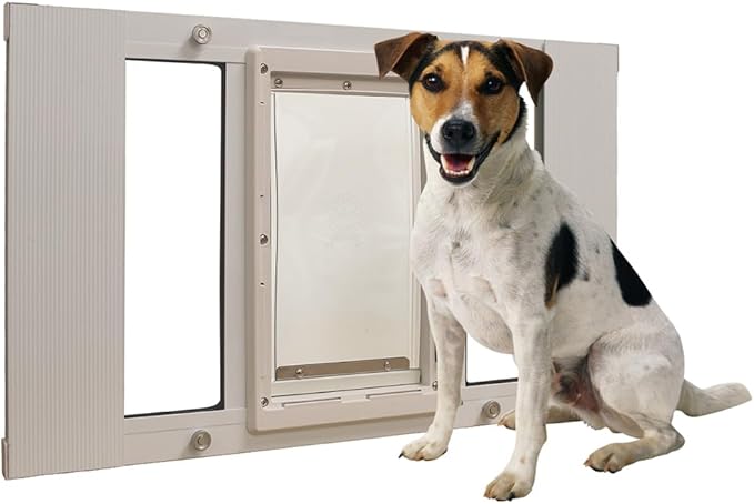 Ideal Pet Products Aluminum Sash Window Pet Door, Adjustable to Fit Window Widths from 33" to 38", Medium 7” x 11-1/4” Flap Size