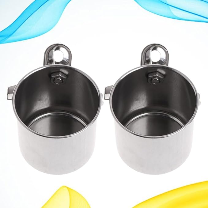 Toyvian 2pcs Stainless Steel Parrot Bird Feeder Water Bowl Large Clamp Cup Portable Cage Food Holder for Pet Birds Feeding and Watering Supplies