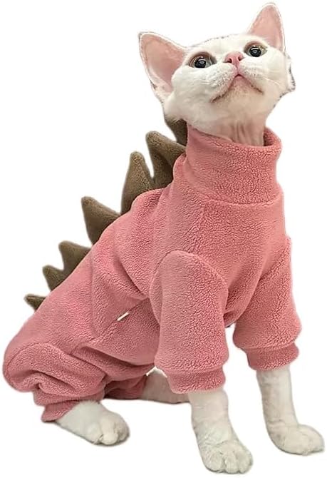 Sphynx cat Clothes, Dinosaur Costume, Hairless Cats Warm Clothes for Cornish Rex and Devon Rex (Red, S(2-3.5lbs))