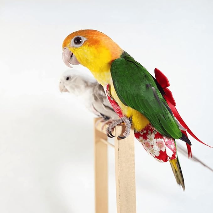Bird Flight Suits Diapers, Parrot Diapers for Monk Parakeets, Cockatiels, Parrot Clothes Costume, Bird Training Nappy Suit Liners Clothes (Large,Red-C)