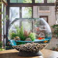 MANON ROSA Turtle Bowls Round Ecological Tank Container Clear Aquarium Habitat Small Desktop Home for Hydroponic Plants Fish Starter Choice (XL(11.8" D))