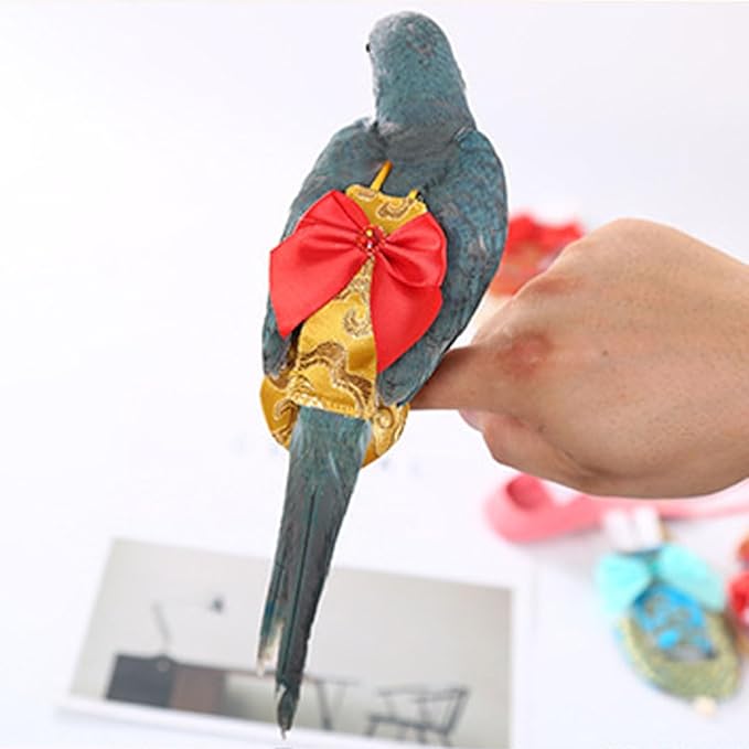 Escape-Proof Parrot Adjustable Flight Suit with Bow(Without Leash), Standalone Reusable Bird Nappy Clothing for Cockatiels,Parakeets & Medium Parrots - Breathable Nylon(Yellow Nylon-M)