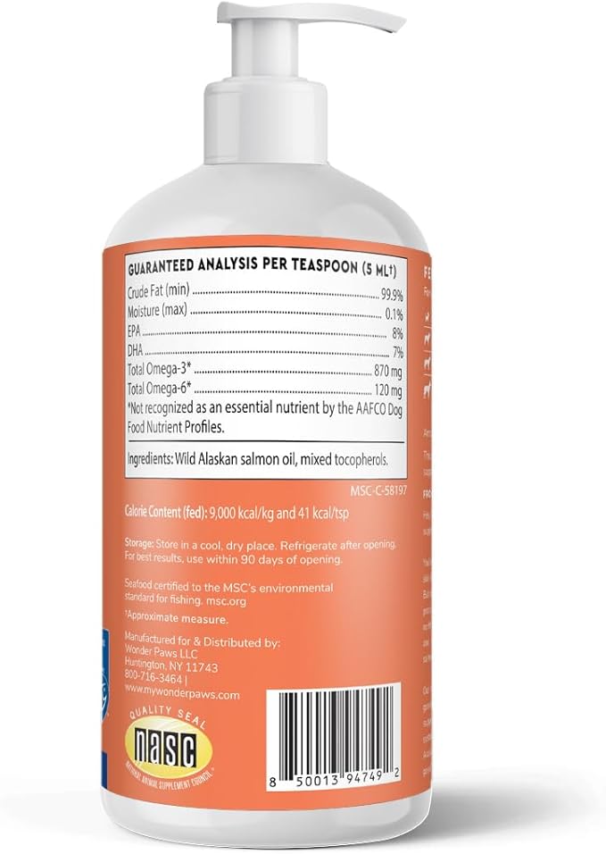 Premium Wild Alaskan Salmon Oil for Dogs – MSC Certified Wild Alaskan Fish Oil for Skin & Coat, Hip & Joints, Allergies & Itchy Skin- Omega 3 Fish Oil for Dogs with Sockeye Salmon Oil (16oz)