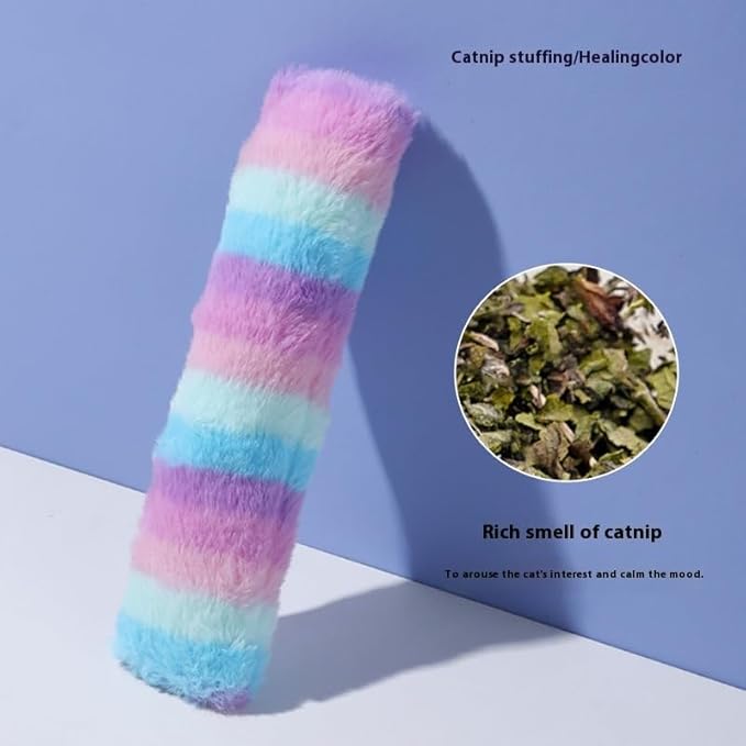 Rainbow Plush Cat Kicker Toy, Interactive Long Pillow for Cats with Catnip and Squeaker, Soft Chew Toy for Boredom Relief and Playtime (A03)