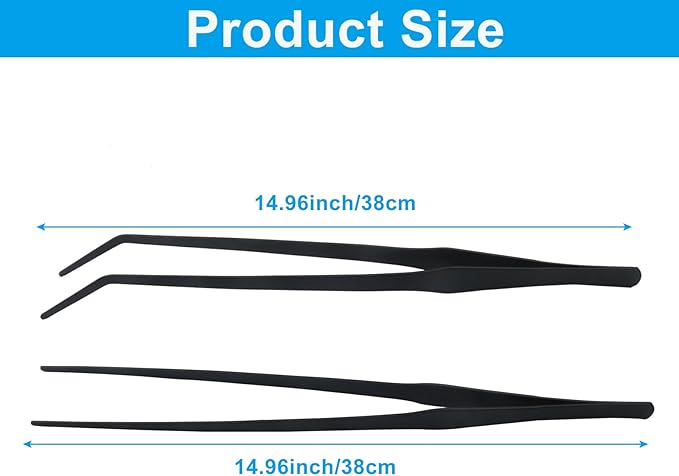 Zorfeter 2 PCS Extra Long Reptile Feeding Tongs, Stainless Steel Tweezers Rubber Tip, Long Terrarium Supplies for Bearded Dragon/Aquarium/Snake Tank(15 Inch)