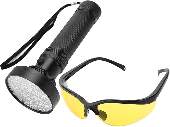 Flashlight Pet Urine Detector Bright 100 LEDs Blacklight with Sunglasses for 100 LED Flashlight Light Handlamp Pets Urine Detector for Dried Patches of Your Dogs Cats and