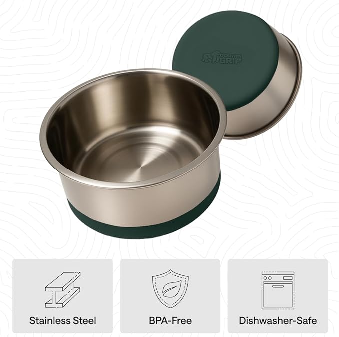 GORILLA GRIP Dog Bowls, Holds 4 Cups Each (32 fl oz), Heavy Duty Stainless Steel Food and Water Bowl for Feeding Dogs and Cats, Dishwasher Safe, Rust Resistant, BPA Free Rubber Base, Set of 2 Green
