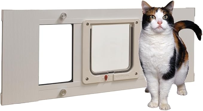 Ideal Pet Products Aluminum Sash Window Pet Door, Adjustable Width 23" to 28", Cat Flap, 6.25" x 6.25" Flap Size, White