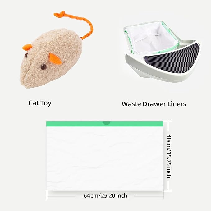 45 Count Waste Drawer Liners Bags Compatible with Litter Box Robot 4/5/3, Thick Self-cleaning Cat Litter Box Liners refill with Drawstring Heavy Duty 10-12 Gallons of Capacity